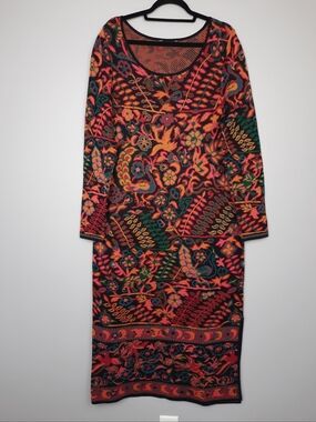 Peruvian Connection Floral Print Jacquard Knit Pima Cotton Maxi Sweater Dress XL